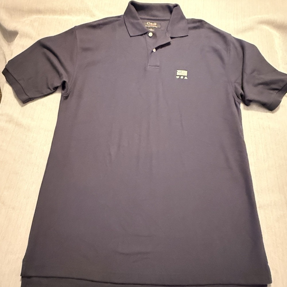 C&B Sport Croft & Barrow Mens M Navy Polo Shirt USA American Flag Golf Cotton